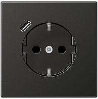 Розетка с заземлением +1хUSB тип C без рамки Jung LS990 metal 1-м. антрацит картинка